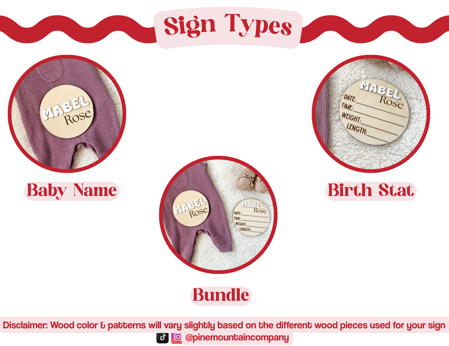 Round Baby Name Sign With Birth Stats