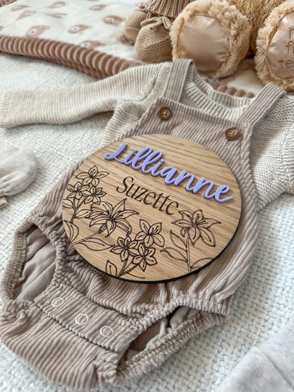 Round Birth Announcement Sign - Floral Lily Theme