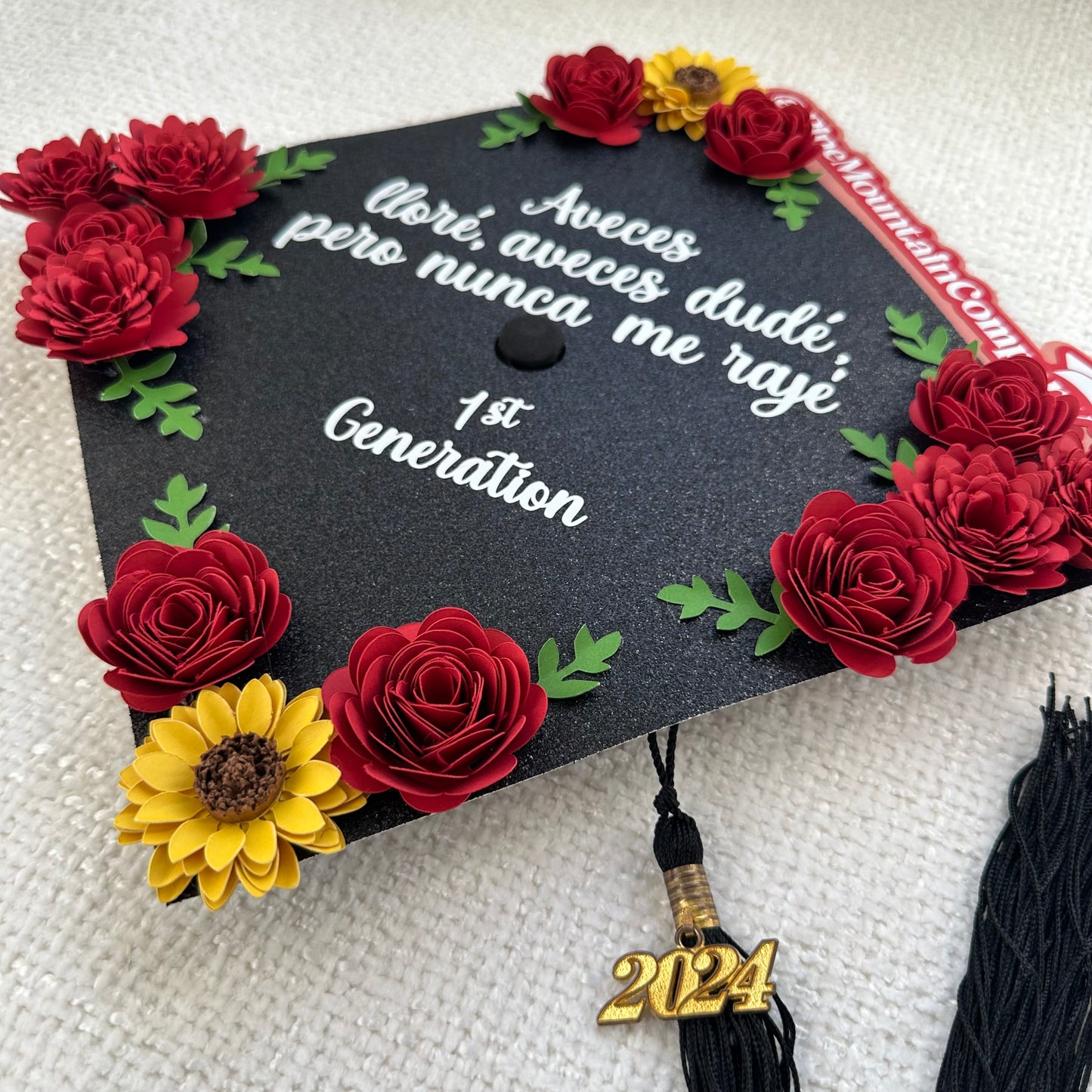 Rose and Sunflower First Generation Graduation Cap Topper