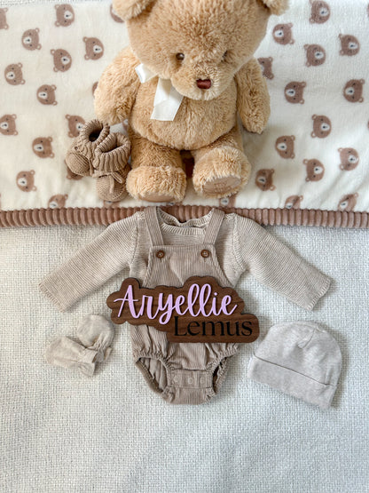 Baby Name Announcement Sign - Wood Hospital Name Plaque