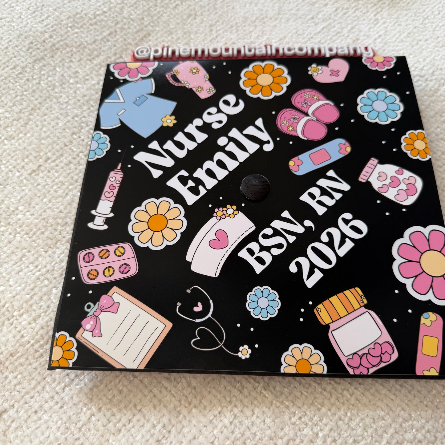 Retro Daisy Nursing RN Themed Printed Graduation Cap Topper