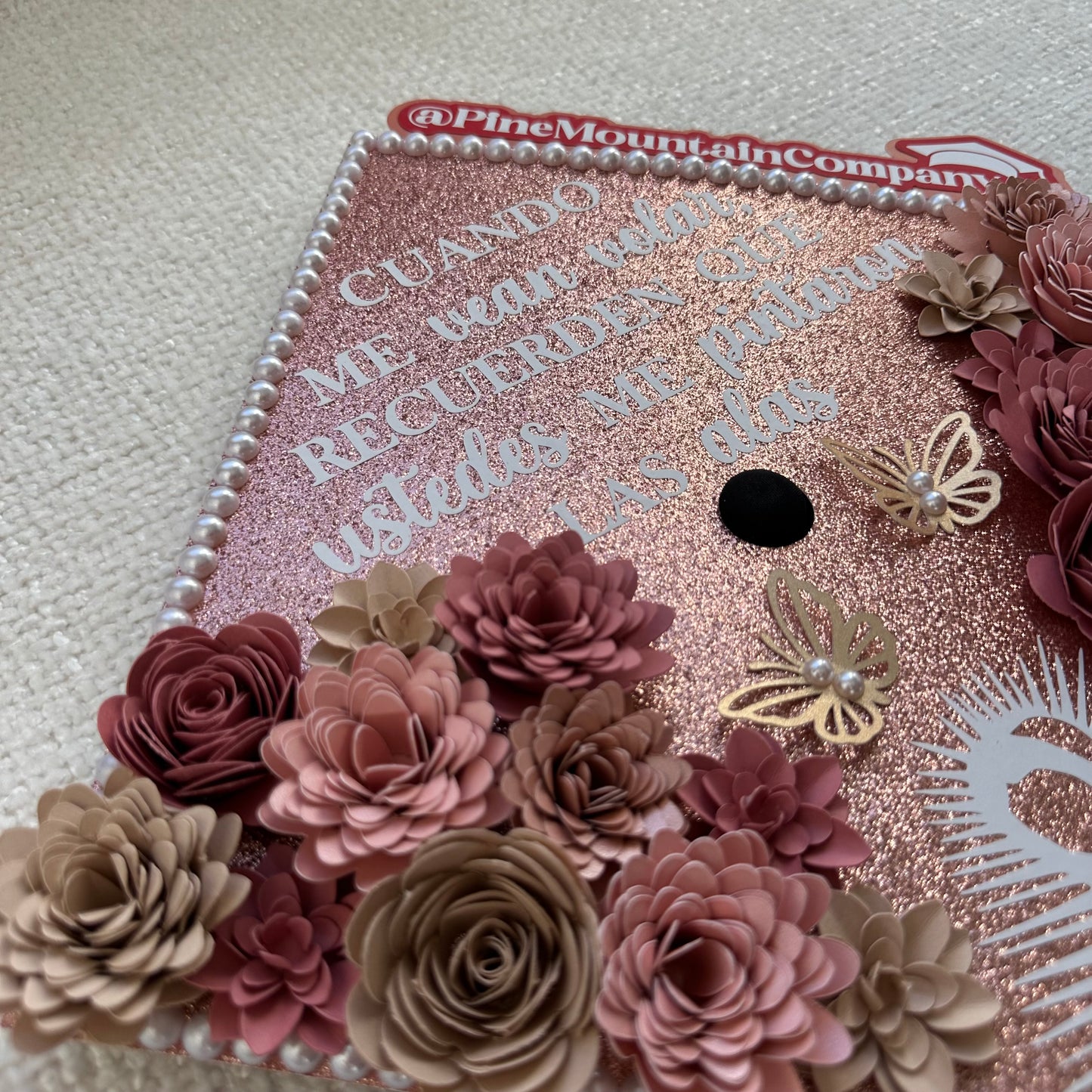 Pink and Cream Virgen Themed Graduation Cap Topper