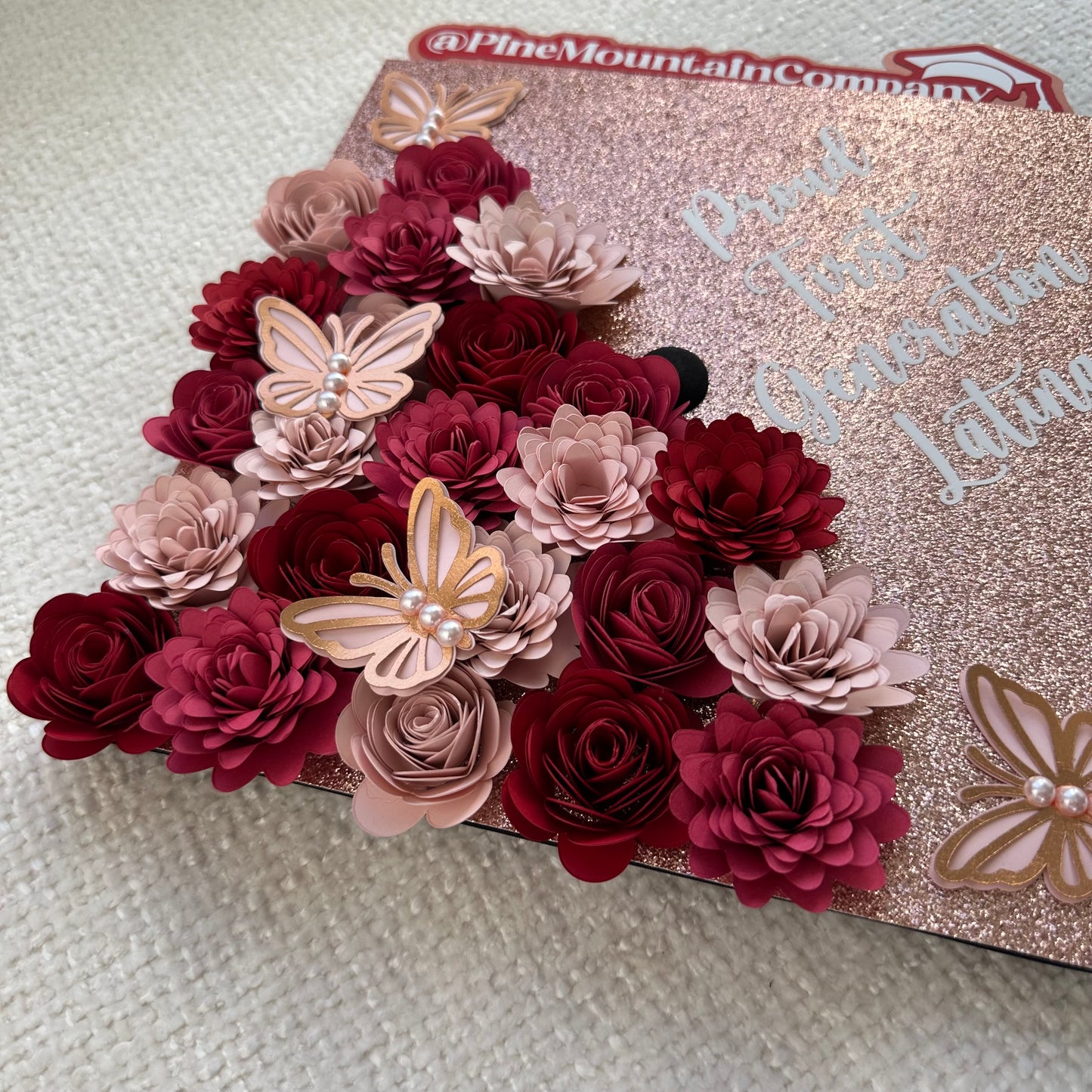 Red, Pink, and Rose Gold Floral Graduation Cap Topper