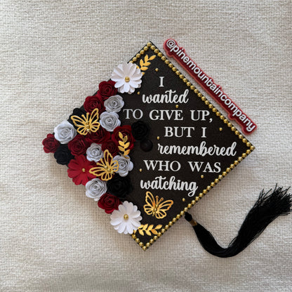 Black, Red, and White Floral Premade Graduation Cap Topper