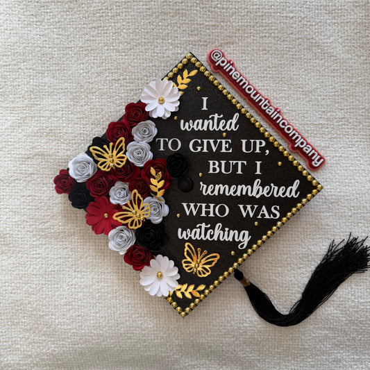 Black, Red, and White Floral Premade Graduation Cap Topper