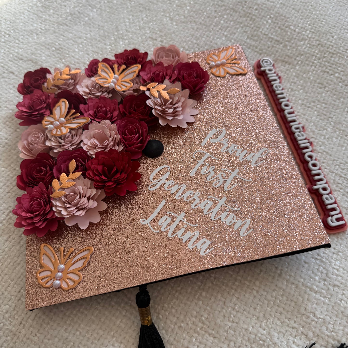 Red, Pink, and Rose Gold Premade Floral Graduation Cap Topper
