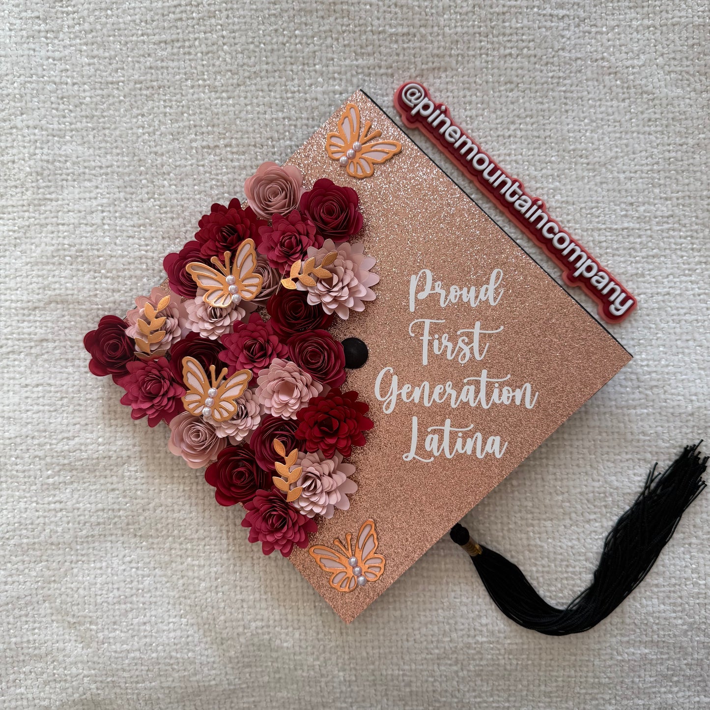 Red, Pink, and Rose Gold Premade Floral Graduation Cap Topper