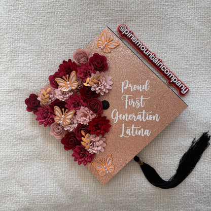 Red, Pink, and Rose Gold Premade Floral Graduation Cap Topper