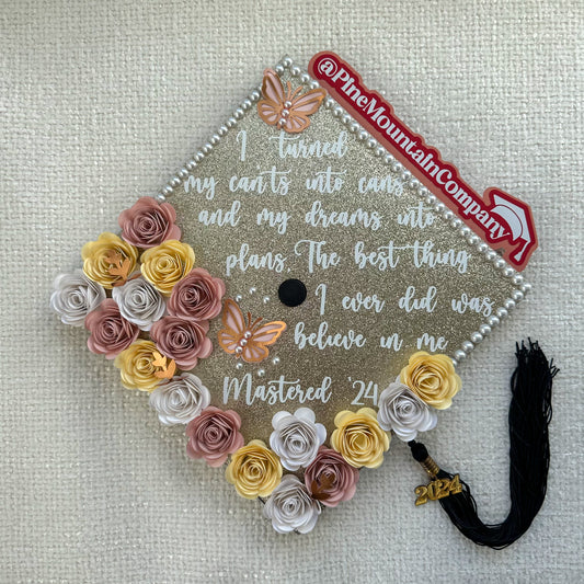 Gold, Pink, and White Graduation Cap Topper