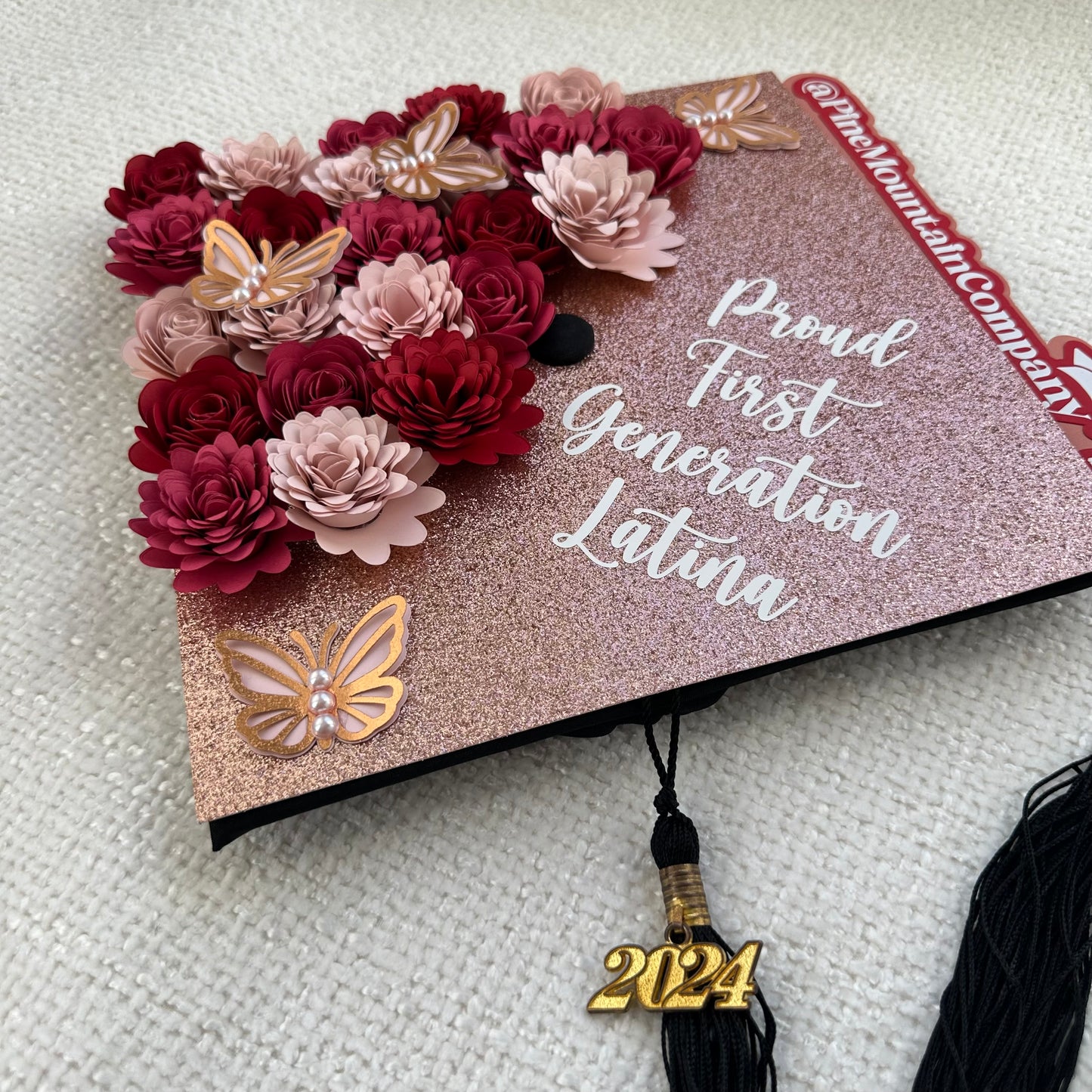 Red, Pink, and Rose Gold Floral Graduation Cap Topper