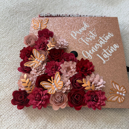 Red, Pink, and Rose Gold Premade Floral Graduation Cap Topper