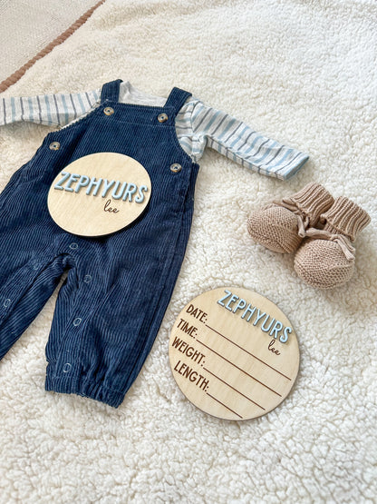 Round Baby Name Sign With Birth Stats