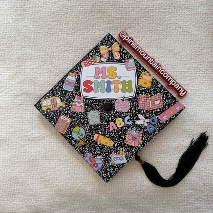 Composition Notebook Teacher Themed Printed Graduation Cap Topper