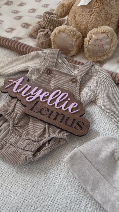 Baby Name Announcement Sign - Wood Hospital Name Plaque